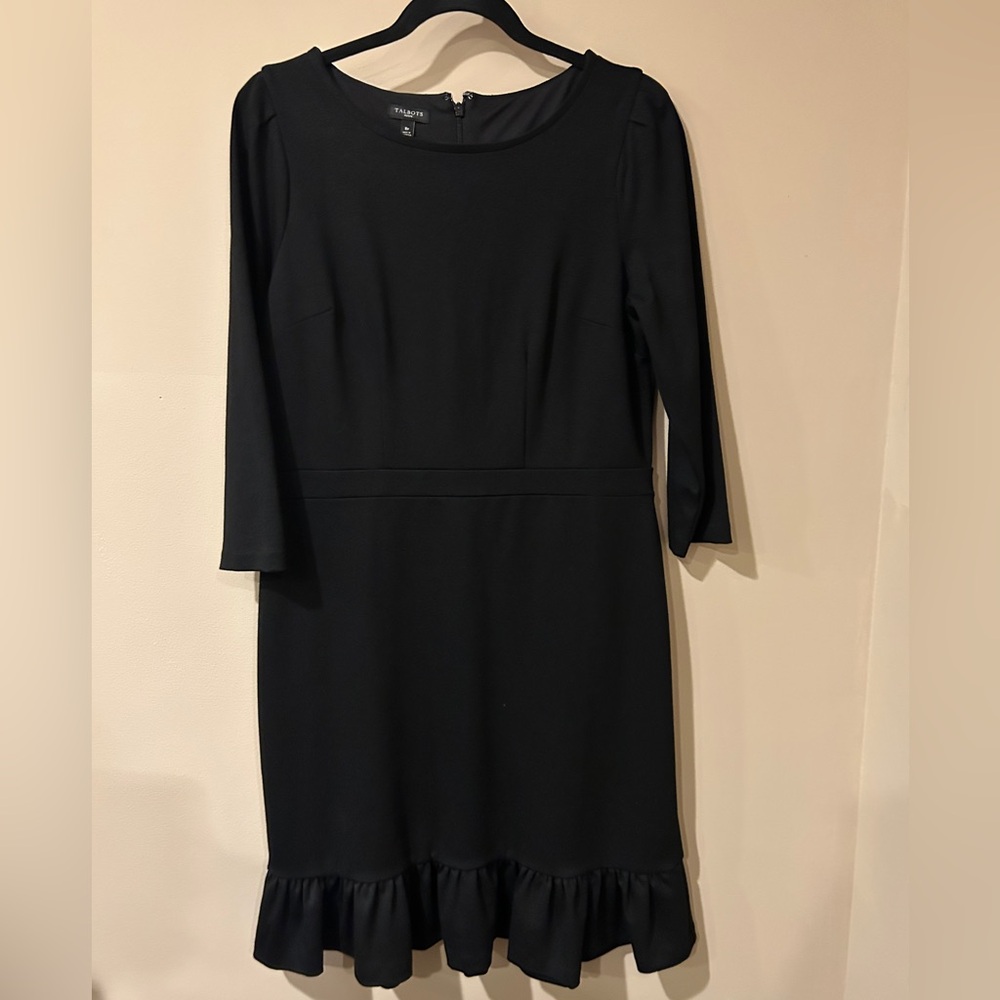 Talbots Black Long-Sleeve Ruffle-Hem Dress 8P
